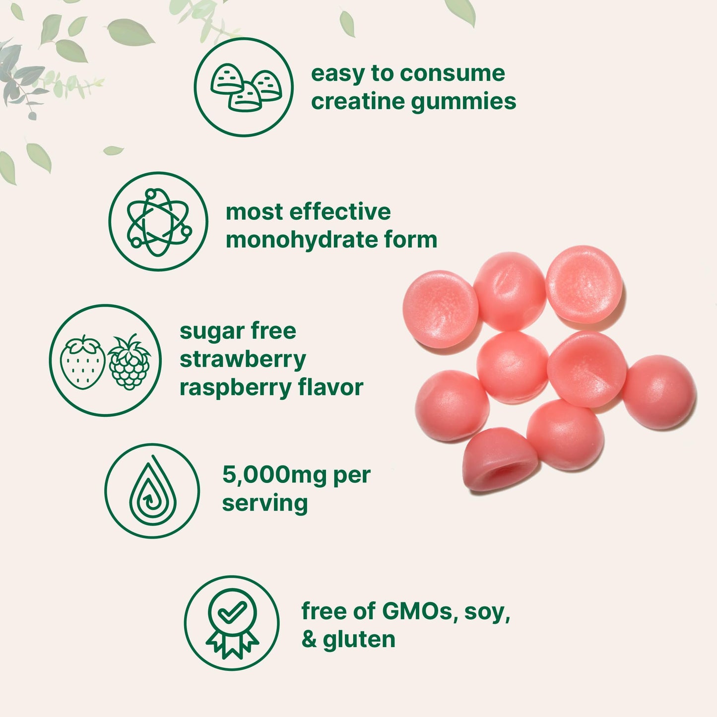 Creatine Monohydrate Gummies – 5,000mg per Serving, 120 Count | Sugar Free Strawberry Raspberry | Pre Workout & Recovery