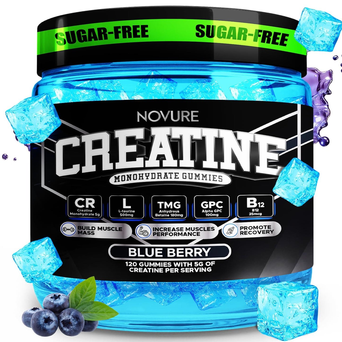 Creatine Monohydrate Gummies 5000mg – Vegan, Sugar-Free, Made in USA | 120 Gummies (30 Servings)