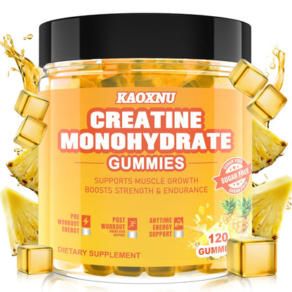 Creatine Monohydrate Gummies 5600mg – 120 CT, Sugar Free Vegan Pineapple Flavor
