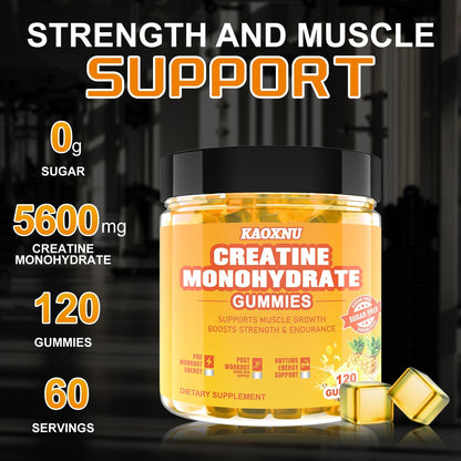 Creatine Monohydrate Gummies 5600mg – 120 CT, Sugar Free Vegan Pineapple Flavor