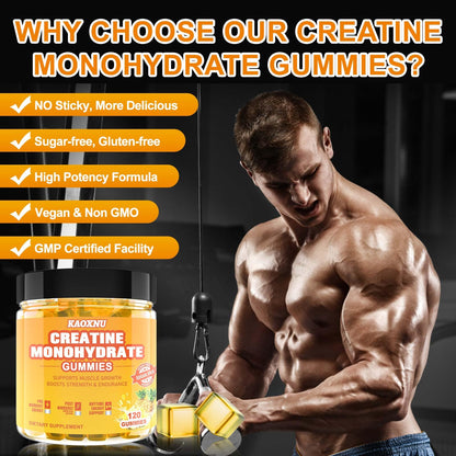 Creatine Monohydrate Gummies 5600mg – 120 CT, Sugar Free Vegan Pineapple Flavor