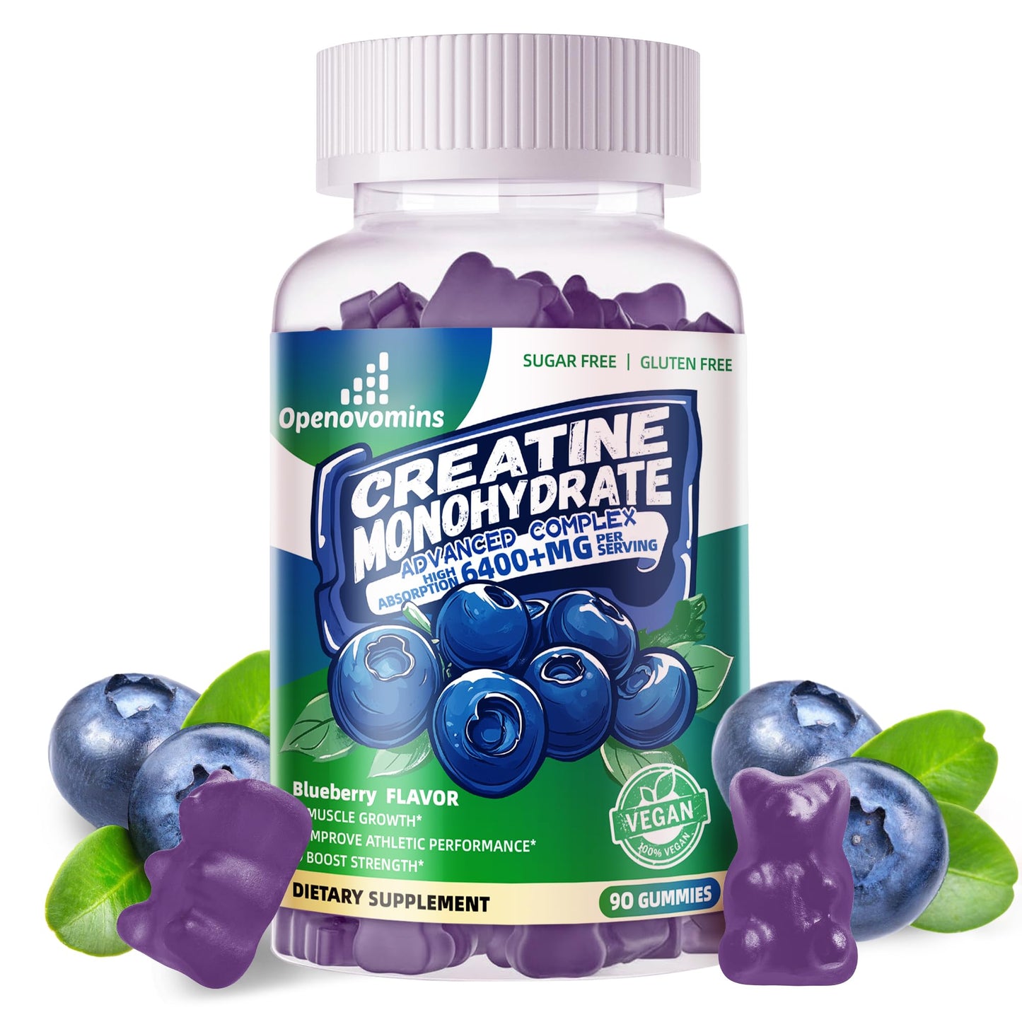 Creatine Monohydrate Gummies Complex – Sugar Free, 90 Blueberry Gummies | W-L-Taurine & Vitamin B12