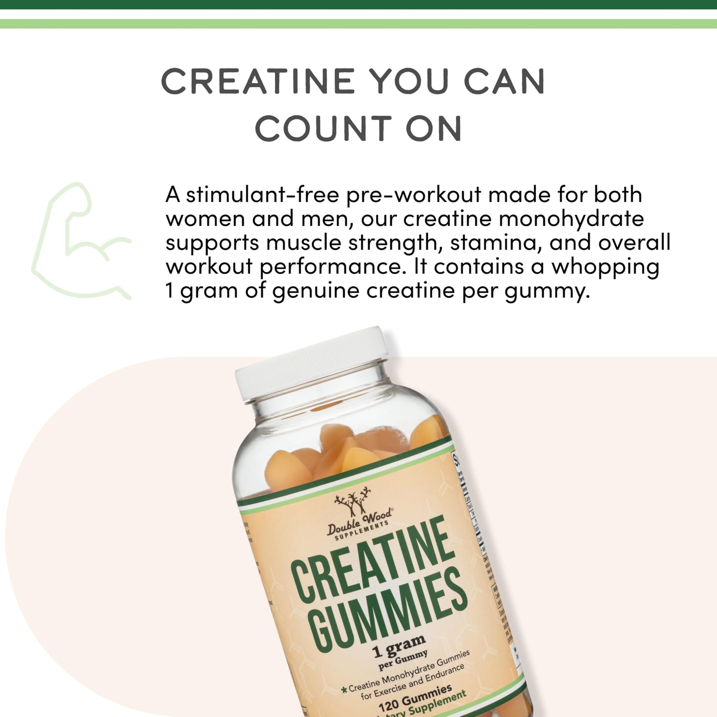 Creatine Monohydrate Gummies – 1g Per Gummy, 120 Count | Vegan, Non-GMO, Gluten Free | Double Wood