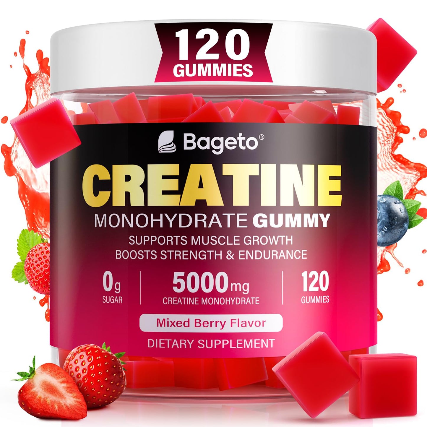 Creatine Monohydrate Gummies 5000mg – 120 Count, Mixed Berry