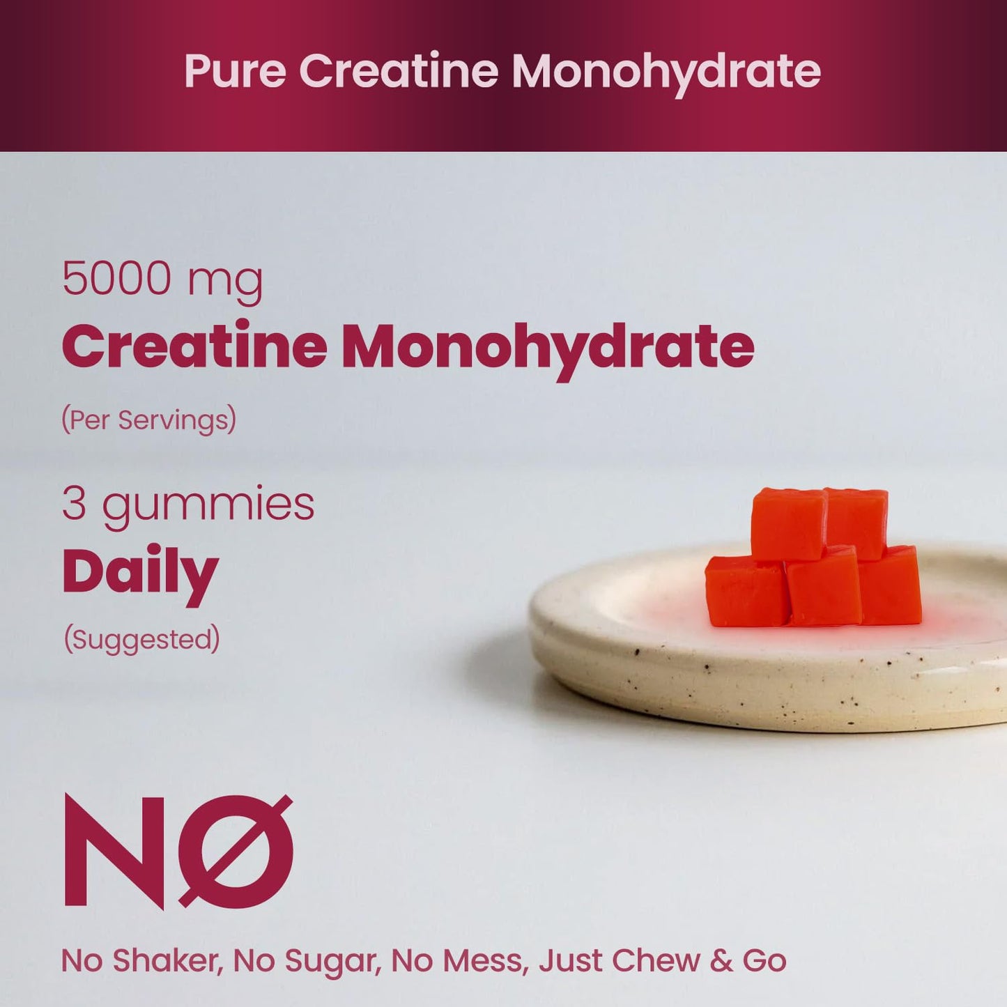 Creatine Monohydrate Gummies 5000 mg – Sugar Free, Strawberry Flavor