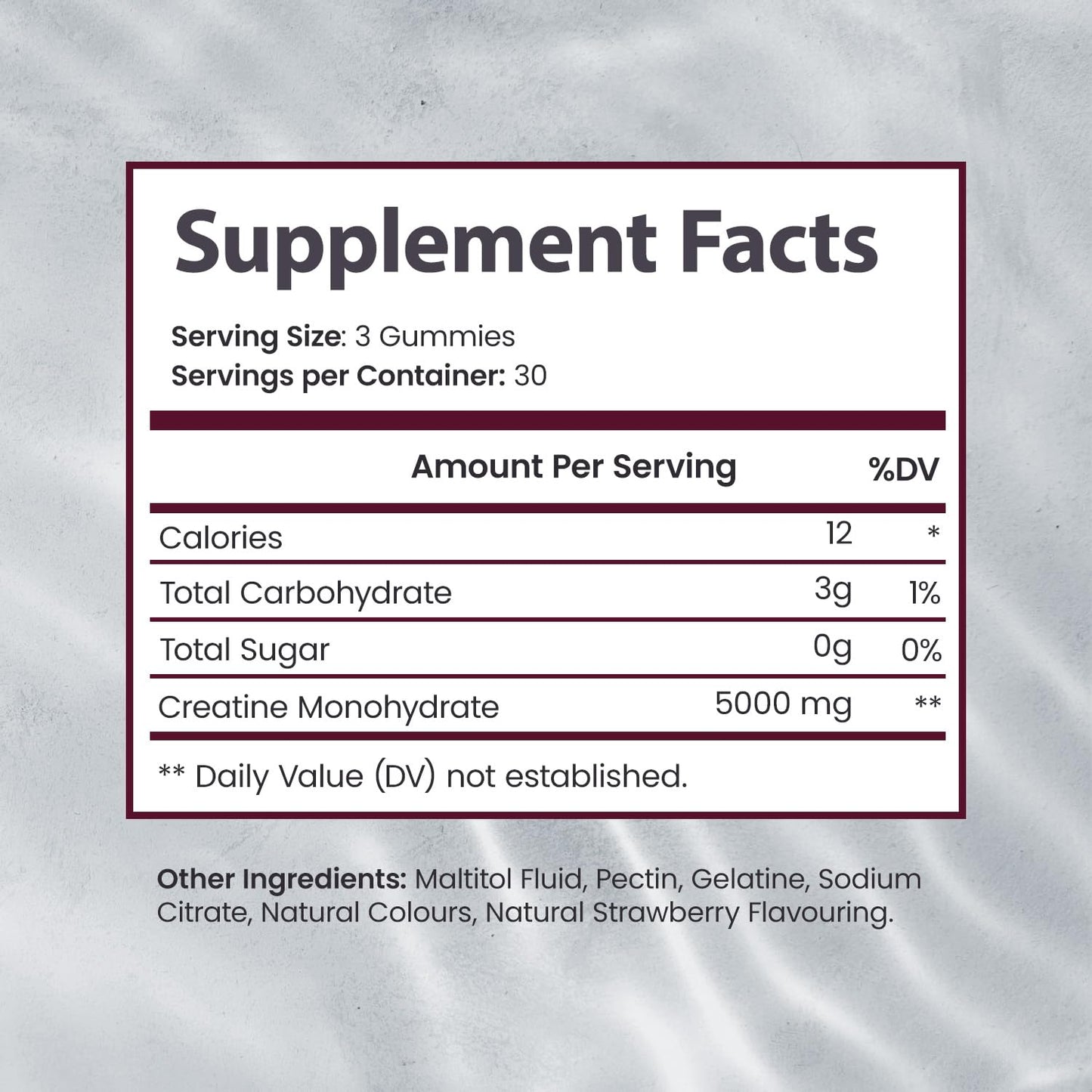 Creatine Monohydrate Gummies 5000 mg – Sugar Free, Strawberry Flavor