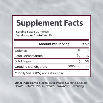 Creatine Monohydrate Gummies 5000 mg – Sugar Free, Strawberry Flavor