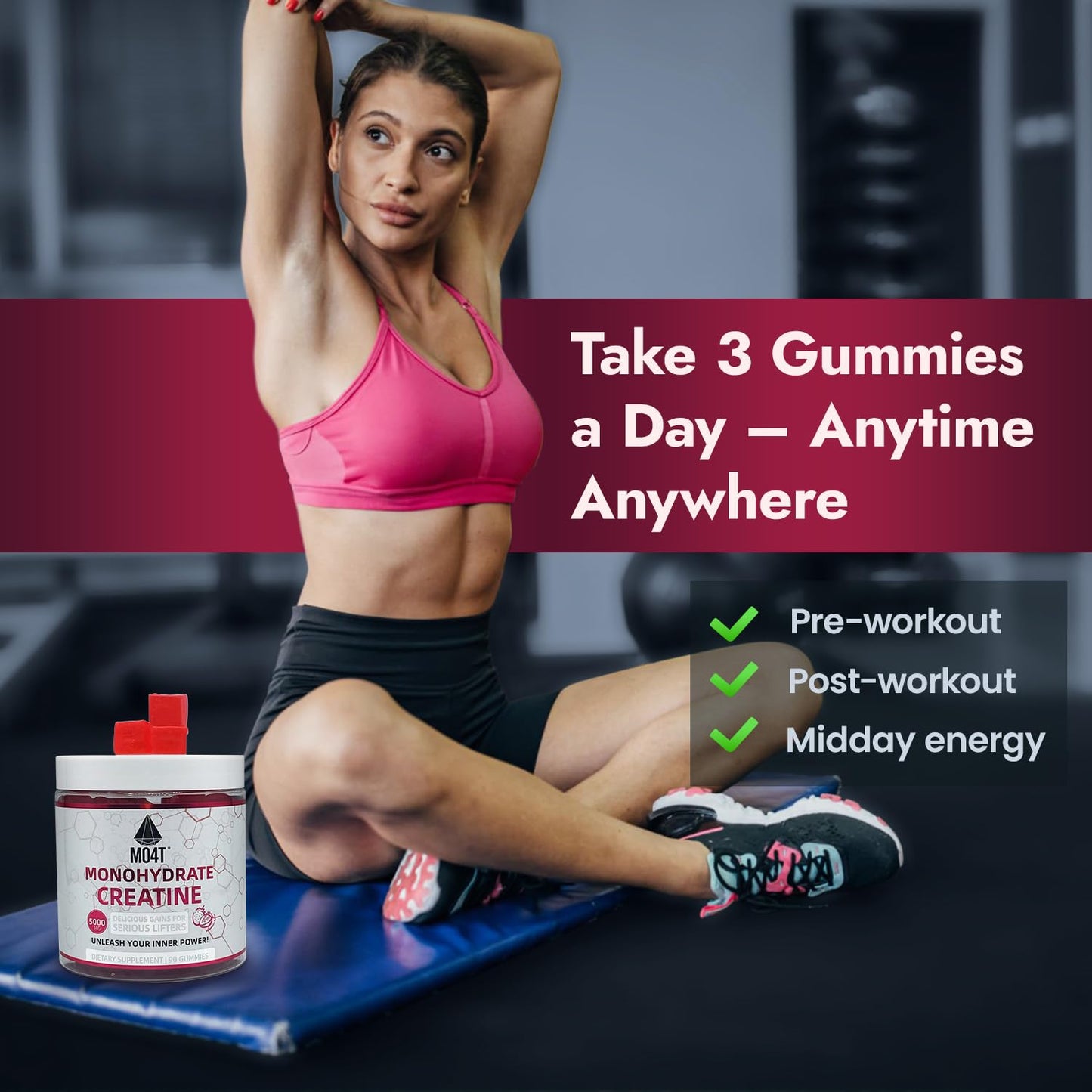 Creatine Monohydrate Gummies 5000 mg – Sugar Free, Strawberry Flavor