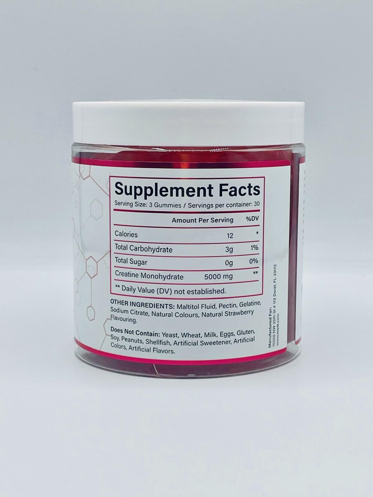 Creatine Monohydrate Gummies 5000 mg – Sugar Free, Strawberry Flavor