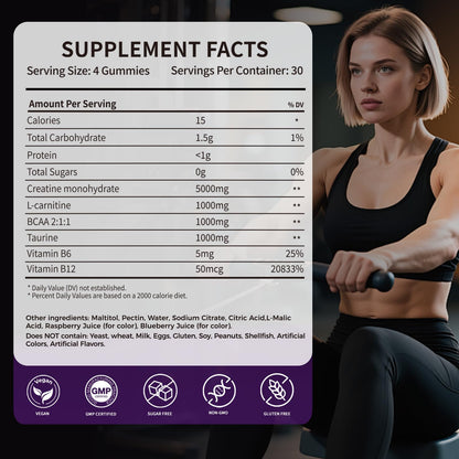 Creatine Monohydrate Gummies 5000mg – Sugar Free Pre-Workout (120 ct) Mixed Berry