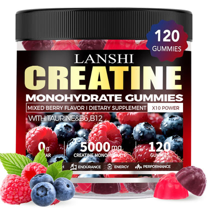 Creatine Monohydrate Gummies 5000mg – Sugar Free Pre-Workout (120 ct) Mixed Berry