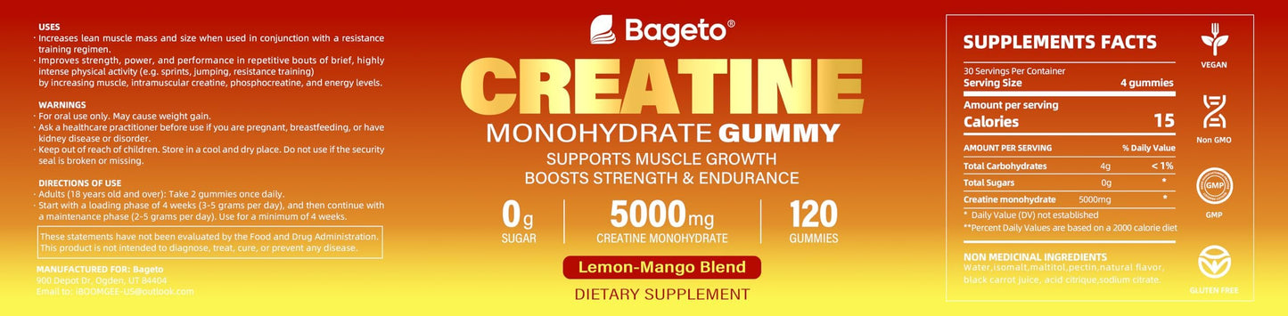 Creatine Monohydrate Gummies 5000mg – 120 Count for Muscle Growth & Recovery