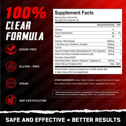Creatine Monohydrate Gummies – Sugar-Free Vegan, 120 Ct | 8 g per Packet