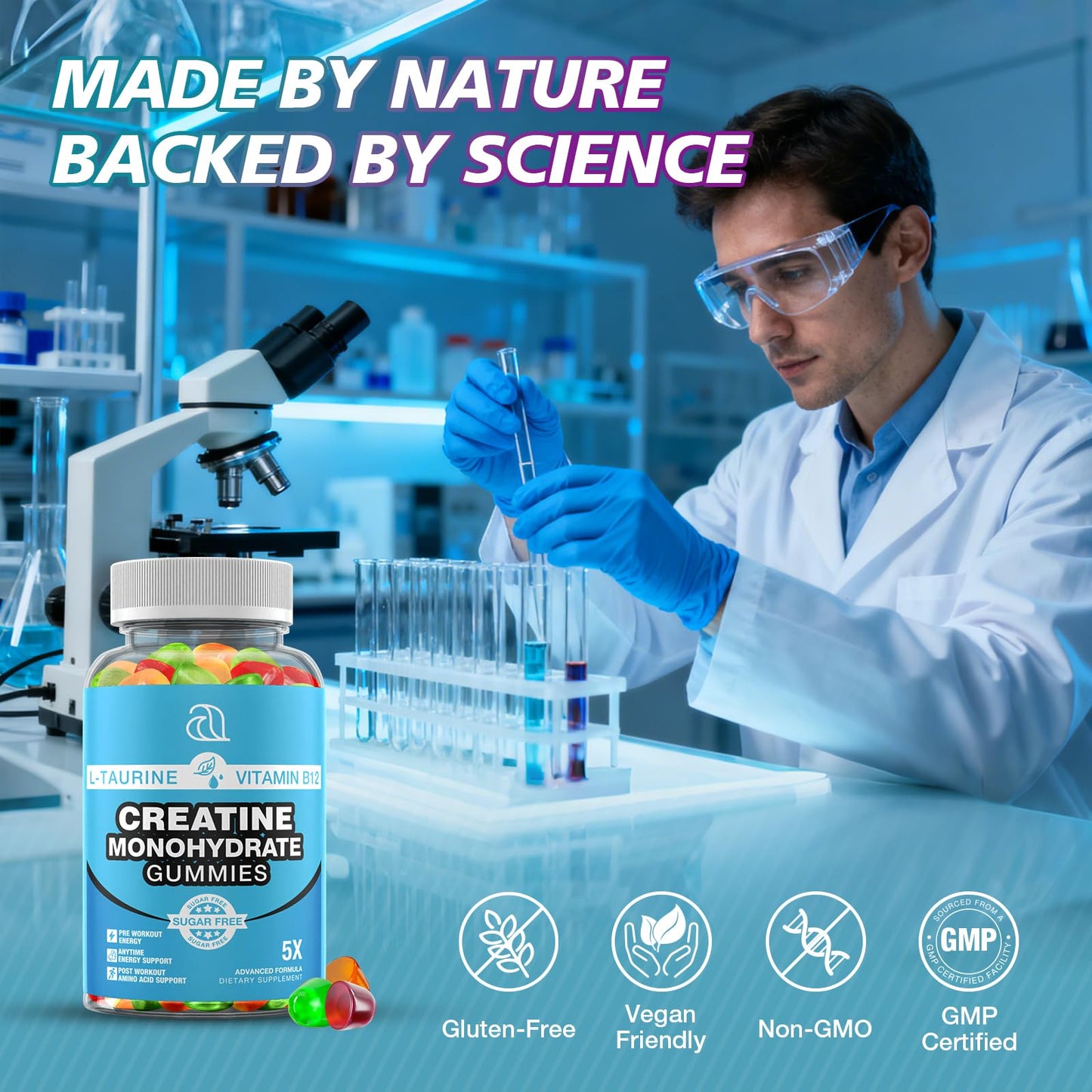 Creatine Monohydrate Gummies 5g for Men & Women – 2 Pack