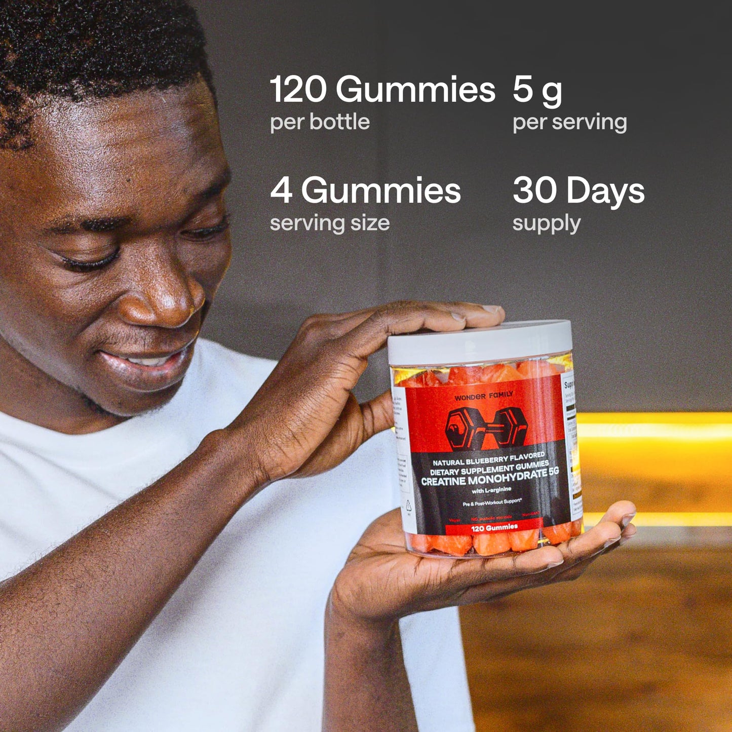 Creatine Monohydrate Gummies 5g – 5X Energy with B12, B6 & L-Arginine | Build Muscle & Strength – 120 Count