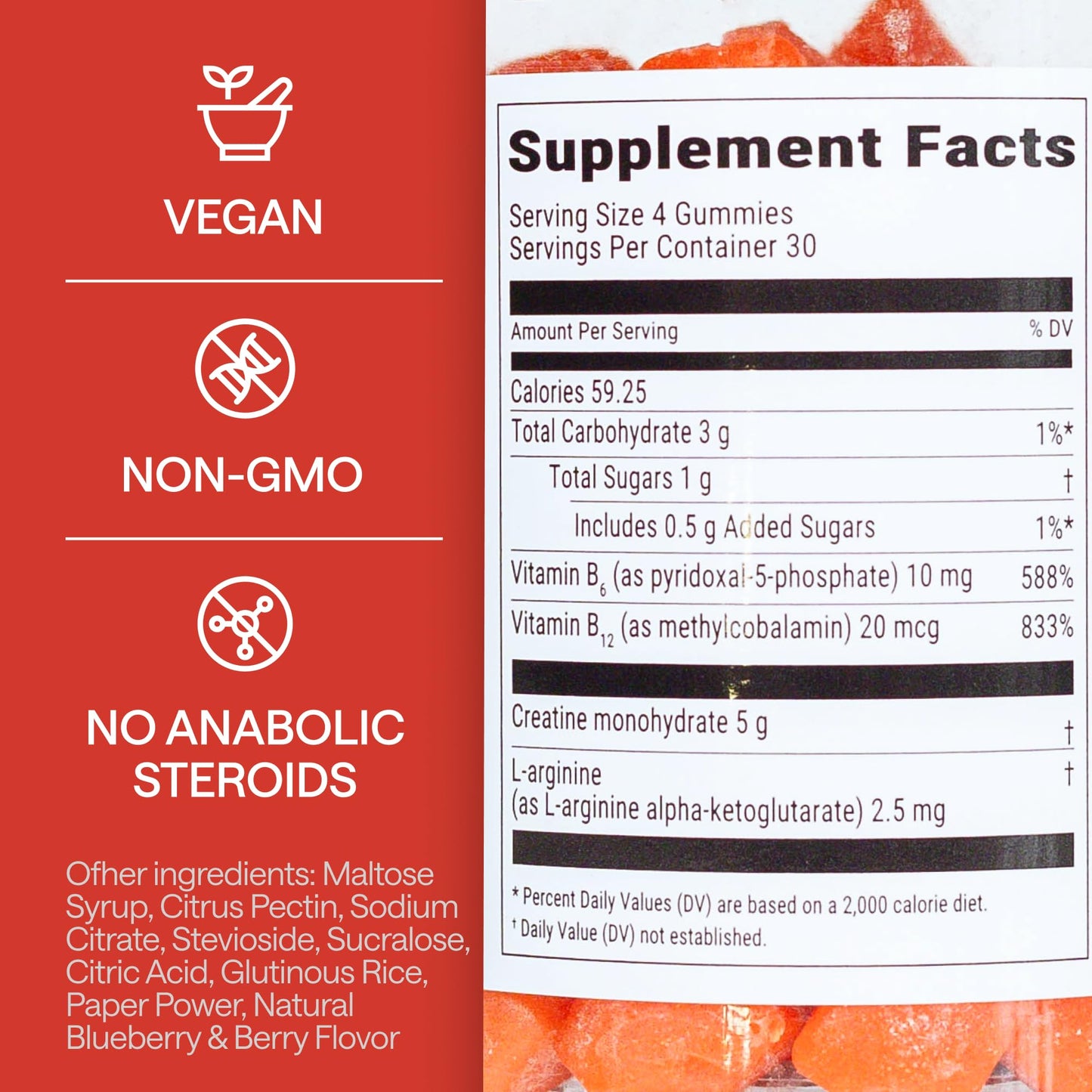 Creatine Monohydrate Gummies 5g – 5X Energy with B12, B6 & L-Arginine | Build Muscle & Strength – 120 Count