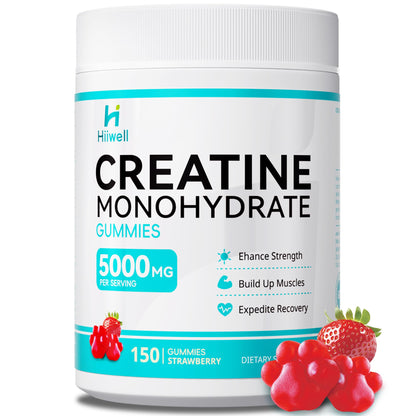 Creatine Monohydrate Gummies 5g – 150 Gummies (30 Servings) | Vegan, L-Carnitine, B6 & B12, Pre-Workout