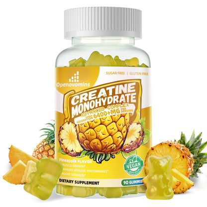 Creatine Monohydrate Gummies Complex – 6400mg per Serving, L-Taurine & Vitamin B12, Sugar Free Pineapple 90 Gummies
