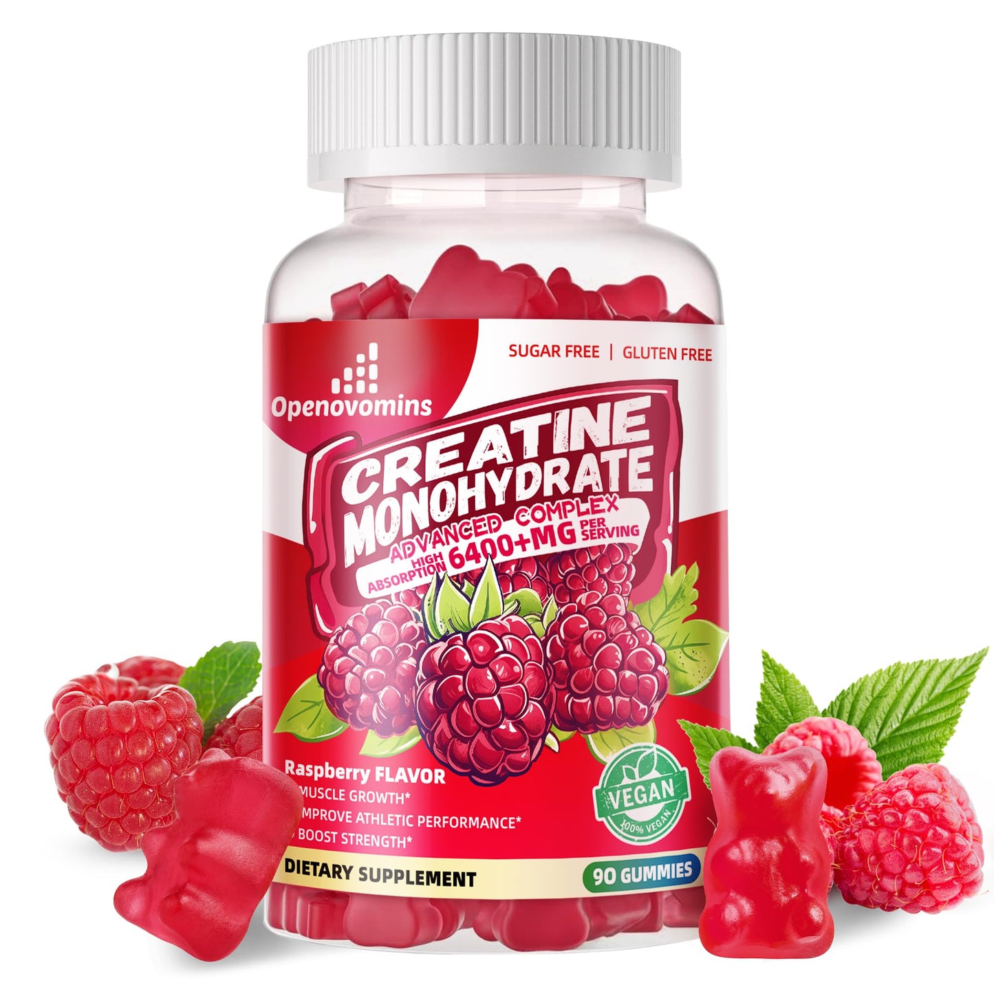 Creatine Monohydrate Gummies 6400mg – Sugar Free (90 Raspberry Gummies)