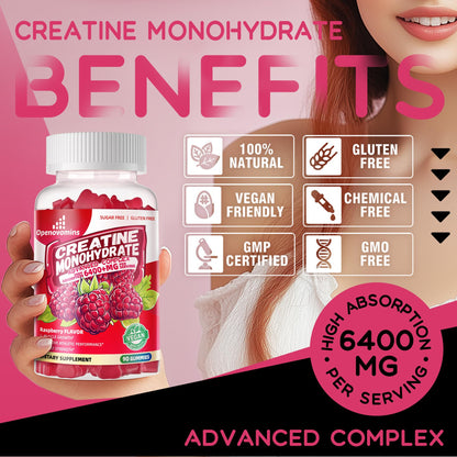 Creatine Monohydrate Gummies 6400mg – Sugar Free (90 Raspberry Gummies)