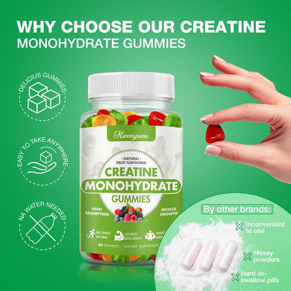 Creatine Monohydrate Gummies – 5 g Creatine for Women & Men | Vegan, Gluten-Free, 160 Count