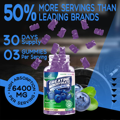 Creatine Monohydrate Gummies Complex – Sugar Free, 90 Blueberry Gummies | W-L-Taurine & Vitamin B12