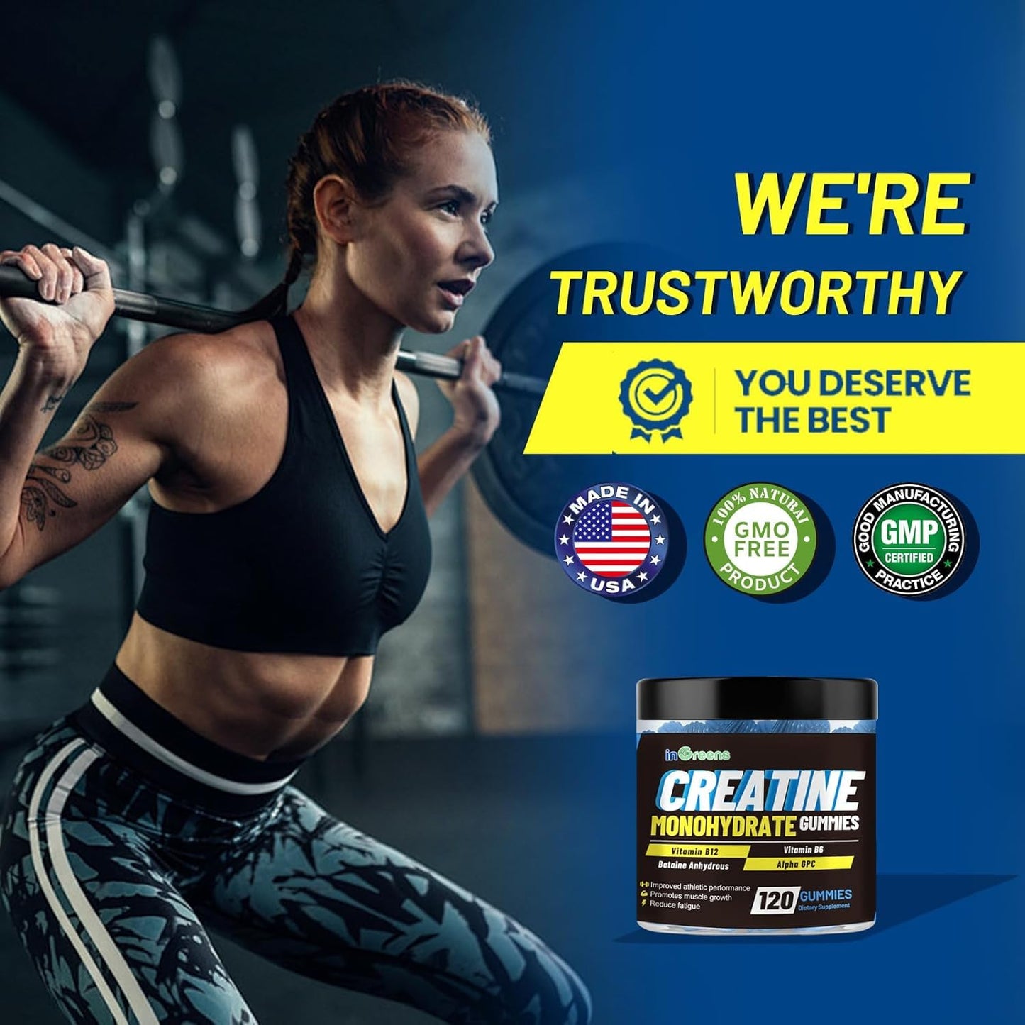 Creatine Monohydrate Gummies 6g – Energy, Strength & Muscle (120 Count)