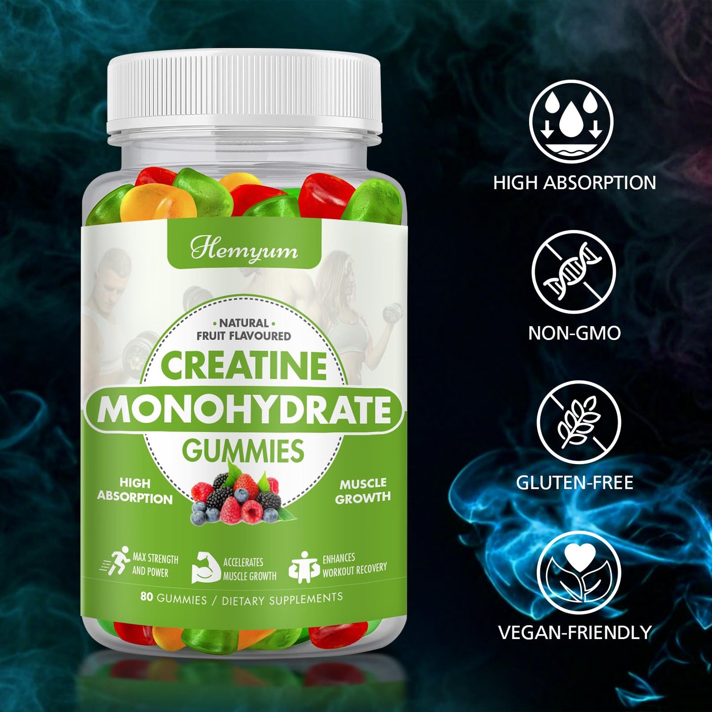 Creatine Monohydrate Gummies – 5 g Creatine for Women & Men | Vegan, Gluten-Free, 160 Count