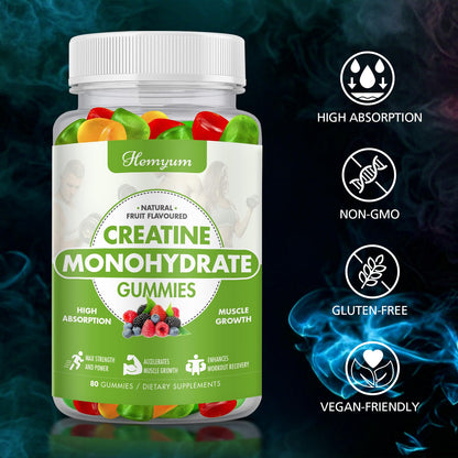 Creatine Monohydrate Gummies – 5 g Creatine for Women & Men | Vegan, Gluten-Free, 160 Count