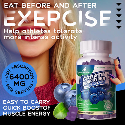 Creatine Monohydrate Gummies Complex – Sugar Free, 90 Blueberry Gummies | W-L-Taurine & Vitamin B12
