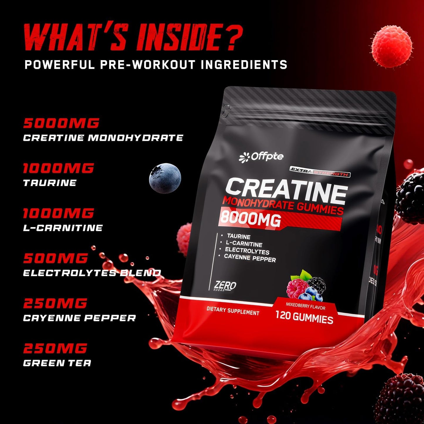 Creatine Monohydrate Gummies – Sugar-Free Vegan, 120 Ct | 8 g per Packet