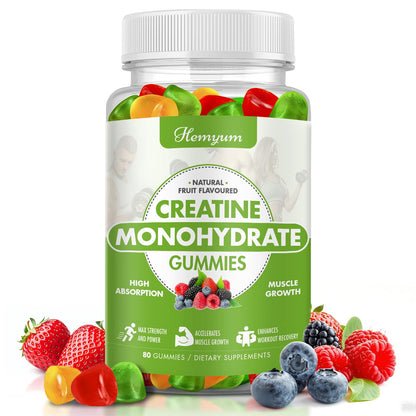 Creatine Monohydrate Gummies – 80 Count | Vegan, Gluten-Free | Strength, Focus & Endurance (Men & Women)