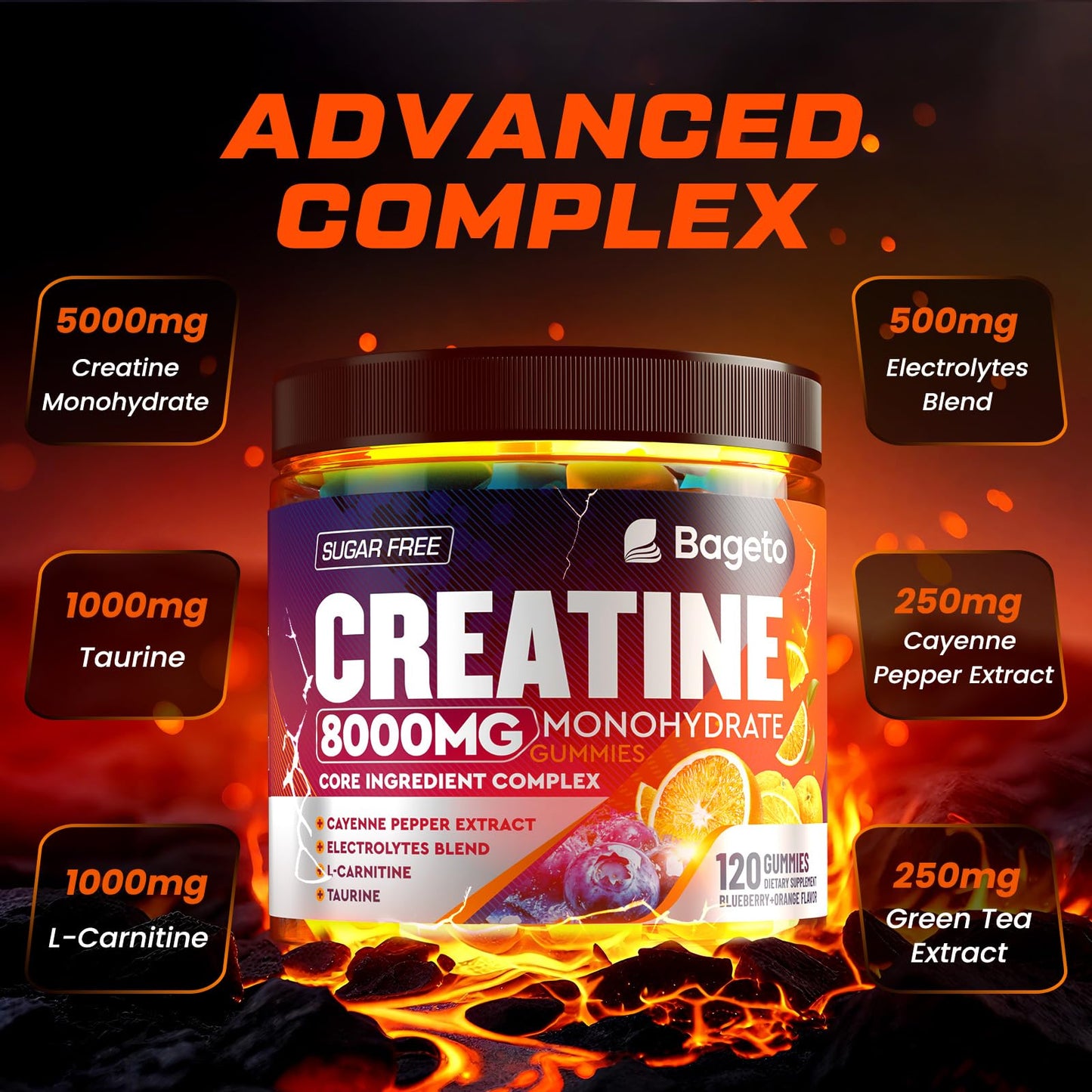 Creatine Monohydrate Gummies Complex 8000mg – Pre-Workout, Sugar-Free, 120pcs