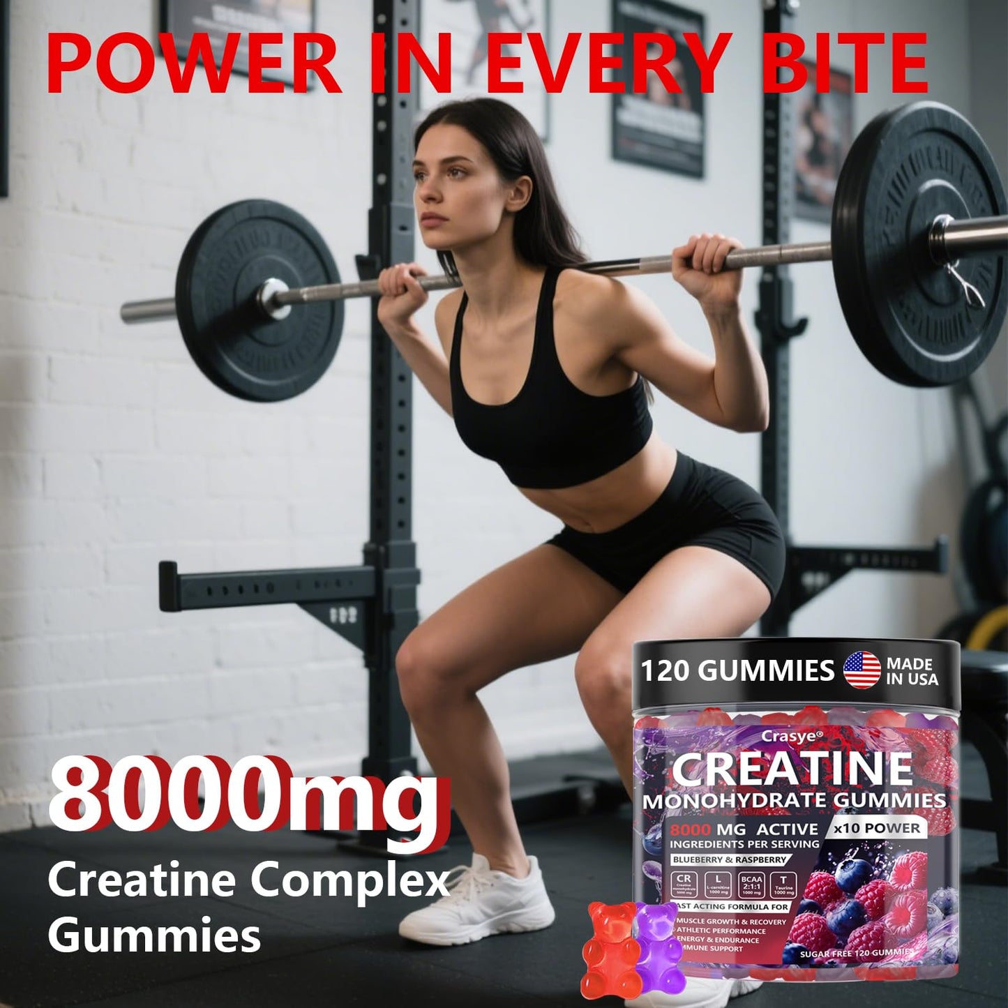 Creatine Monohydrate Gummies Complex 8000 MG for Men & Women | Energy & Muscle Support