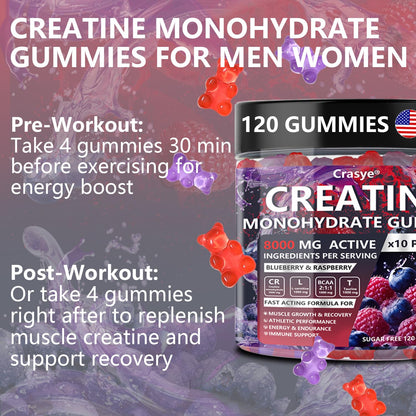 Creatine Monohydrate Gummies Complex 8000 MG for Men & Women | Energy & Muscle Support