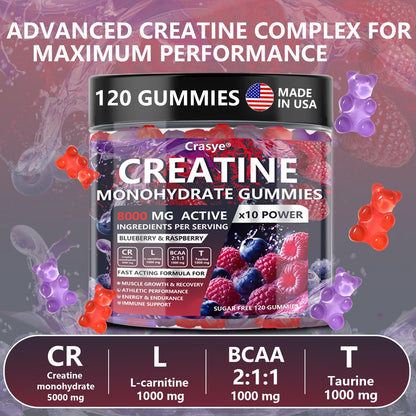 Creatine Monohydrate Gummies Complex 8000 MG for Men & Women | Energy & Muscle Support