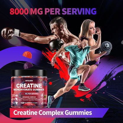 Creatine Monohydrate Gummies 8000 mg – Sugar Free, Vegan, Raspberry-Blackberry-Blueberry Flavor, 120 Count