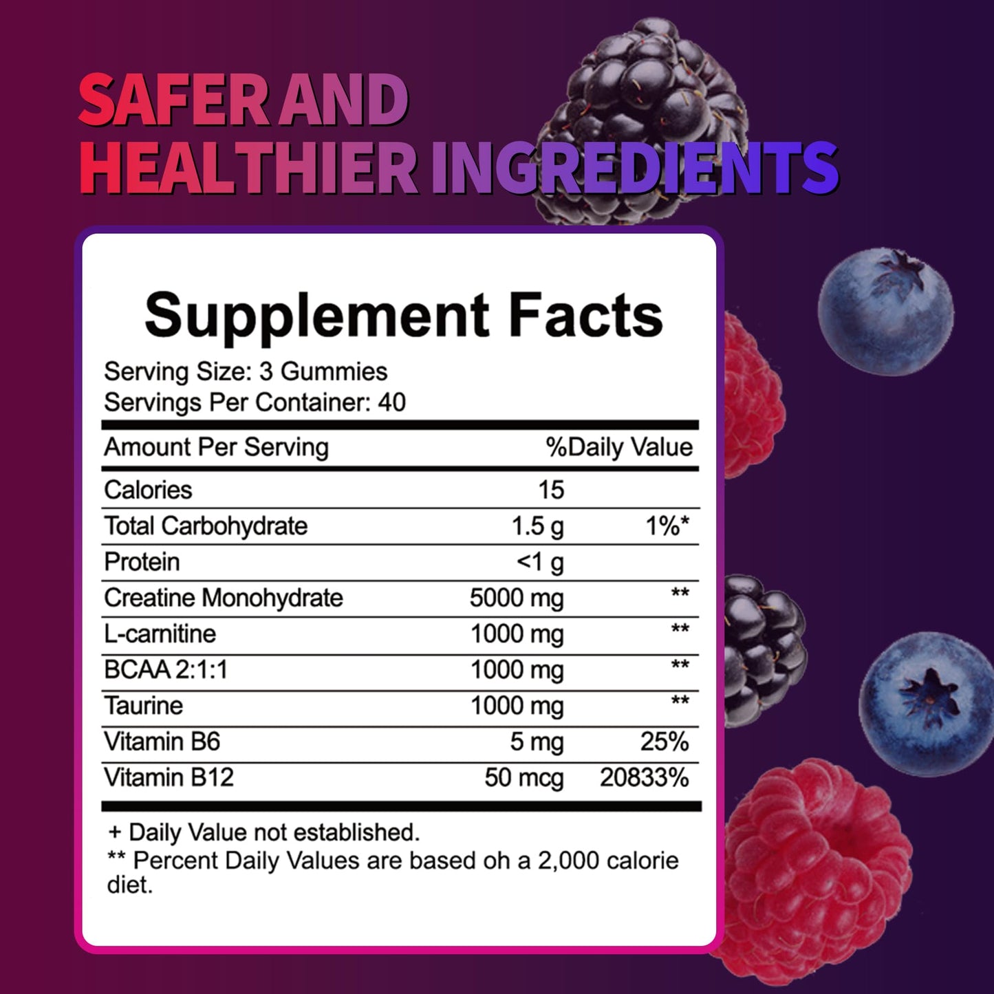 Creatine Monohydrate Gummies 8000 mg – Sugar Free, Vegan, Raspberry-Blackberry-Blueberry Flavor, 120 Count