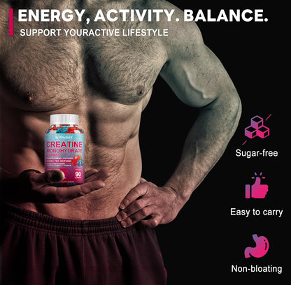 Creatine Monohydrate Gummies 8000mg with BCAA, L-Carnitine, Taurine & Vitamin B12 – Pre-Workout Supplement for Muscle Growth, 180 Count (Men & Women)