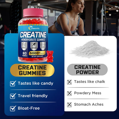 Creatine Monohydrate Gummies with Taurine, Vitamin B6 & B12 – Pre-Workout, Vegan, 60 Count
