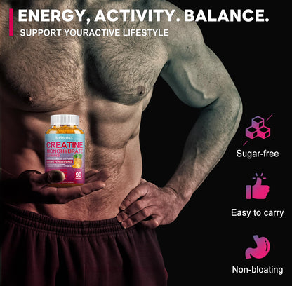 Creatine Monohydrate Gummies with BCAA & L-Carnitine – Pineapple Flavor, 180 Count