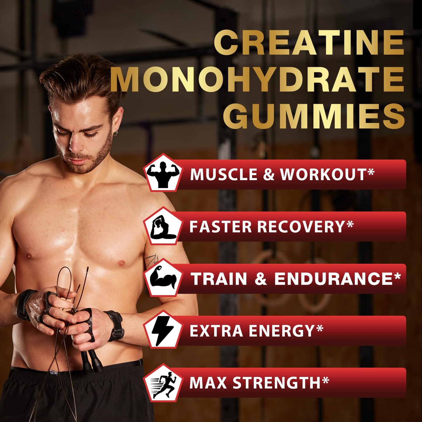 Creatine Monohydrate Gummies – Berry Pre-Workout for Men & Women, Taurine & B12, 60 Count