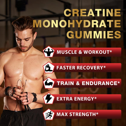 Creatine Monohydrate Gummies – Berry Pre-Workout for Men & Women, Taurine & B12, 60 Count