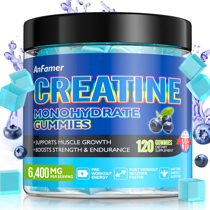 Creatine Monohydrate Gummies for Men & Women – 120 Count | Sugar Free, Vegan, Blueberry