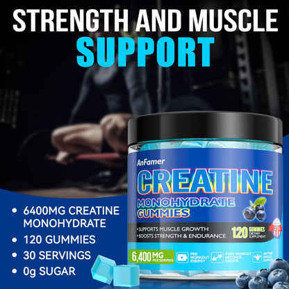 Creatine Monohydrate Gummies for Men & Women – 120 Count | Sugar Free, Vegan, Blueberry