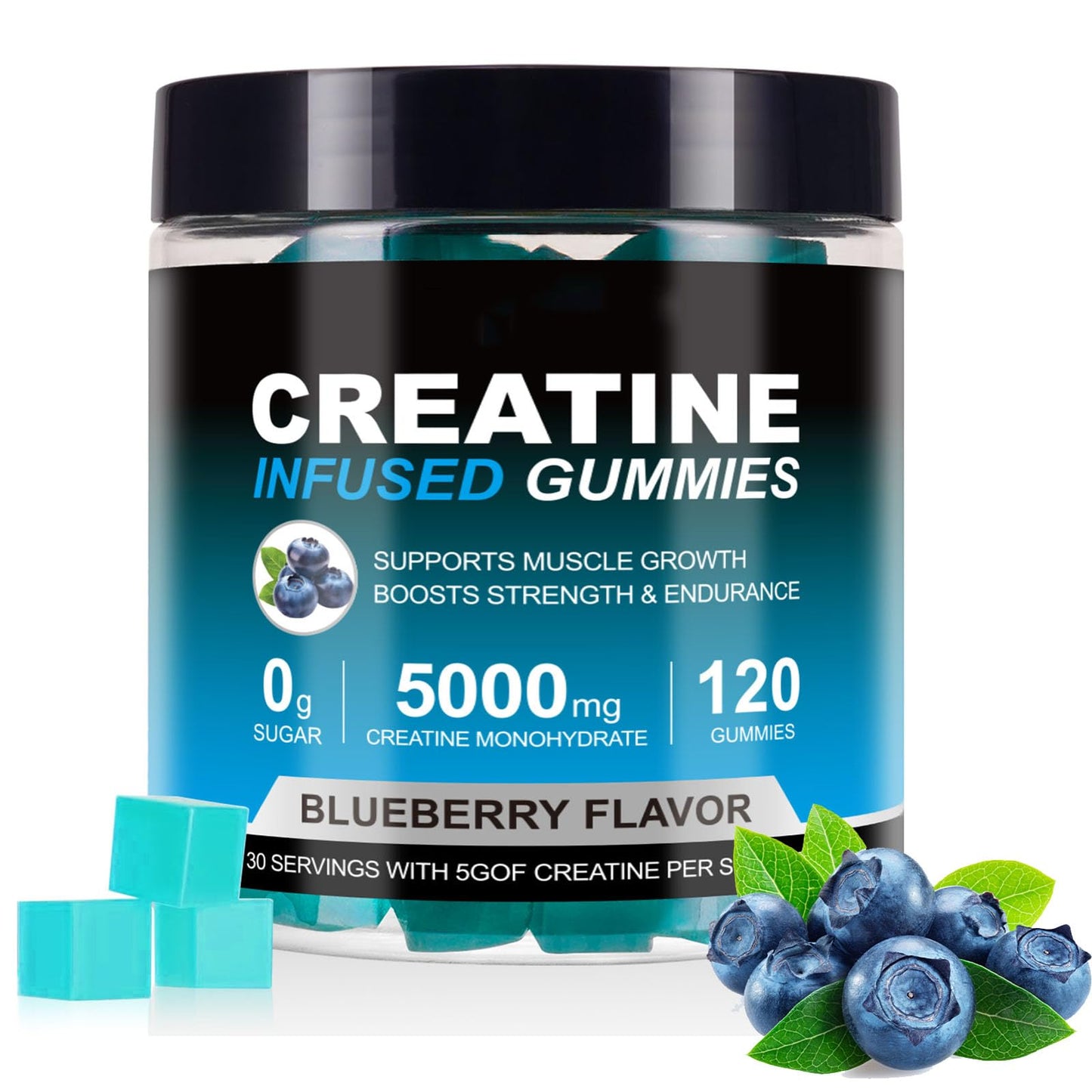 Creatine Monohydrate Gummies 5000mg | 120 Sugar-Free Vegan Chews – Blueberry