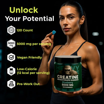 Creatine Monohydrate Gummies 5000mg – Blueberry, 120 Count (30 Servings) | Pre-Workout