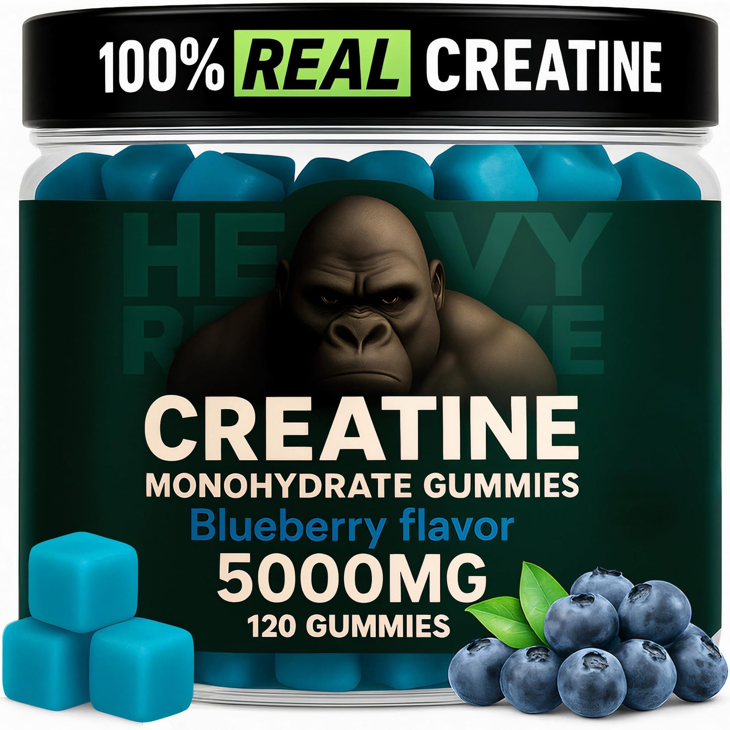 Creatine Monohydrate Gummies 5000mg – Blueberry, 120 Count (30 Servings) | Pre-Workout