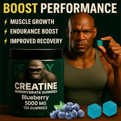 Creatine Monohydrate Gummies 5000mg – Blueberry, 120 Count (30 Servings) | Pre-Workout
