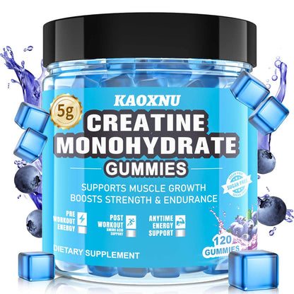 Creatine Monohydrate Gummies 5600mg – 120 CT, Sugar Free, Blueberry Flavor, For Men & Women